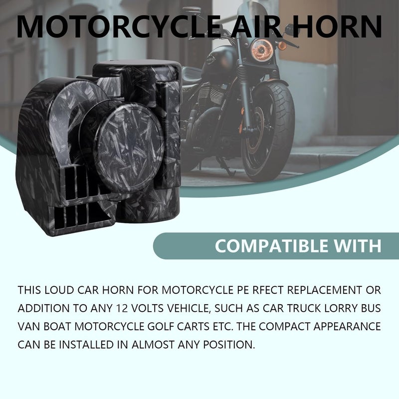 AOLIHAN Loud Car Horn with Relay, 150dB Train Horn for Motorcycle, 12V Air Horns for Car, Black & Gray Personalized Pattern, Dark Style Motorcycle Waterproof Snail Horns - Image 2